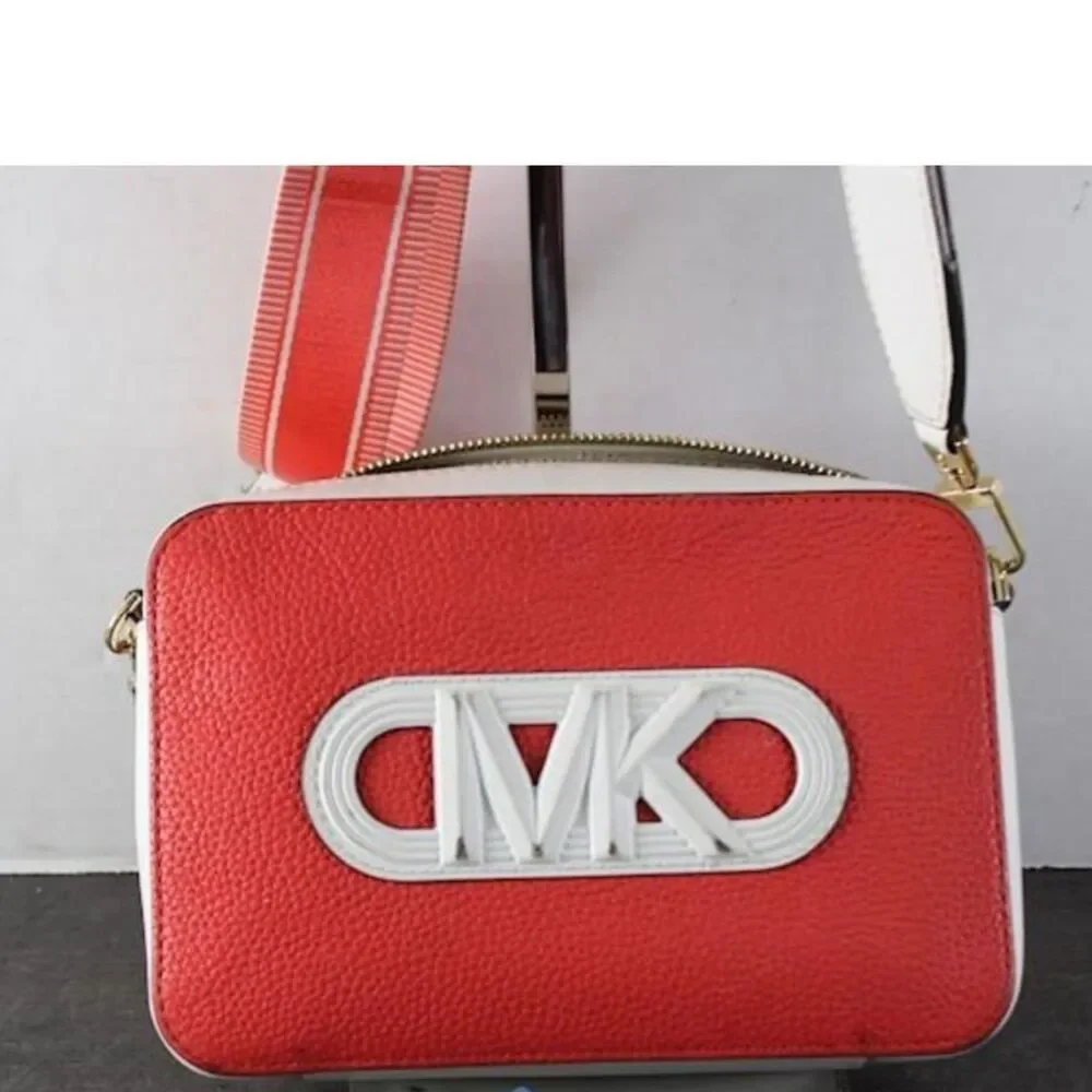 Michael Kors Rare Red/White Jet Set Camera Bag With Removable Guitar Strap